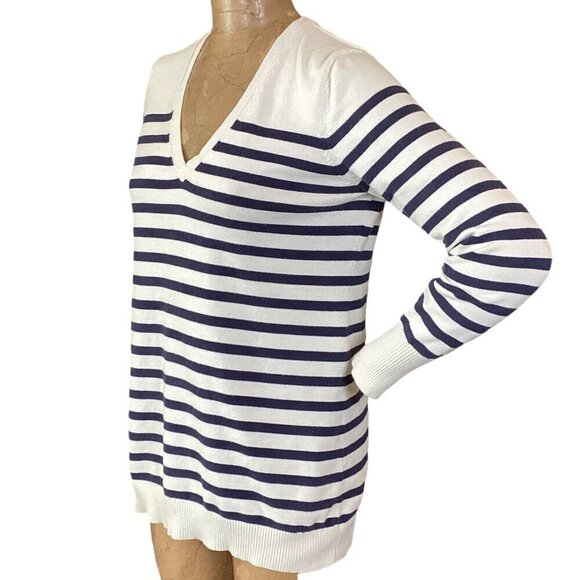 BASS Cotton Striped V-Neck Pullover Tunic Sweater M #314H - Picture 3 of 7
